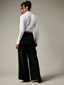 MISSGUIDED 宽腿细条纹正装裤专业办公室工作服商务休闲裤，侧边分层细节，适合所有季节 - 深灰色 - 查看 2