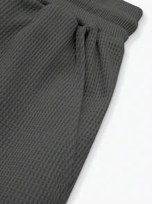 Manfinity Homme Quần short nam họa tiết tổ ong màu tương phản thường ngày, quần short xám phong cách ngày lễ, quần short nam họa tiết - Màu xám đen - Xem 4