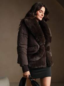 Anewsta 时尚高端毛绒拼布冬季夹克 - 咖啡棕 - 查看 5