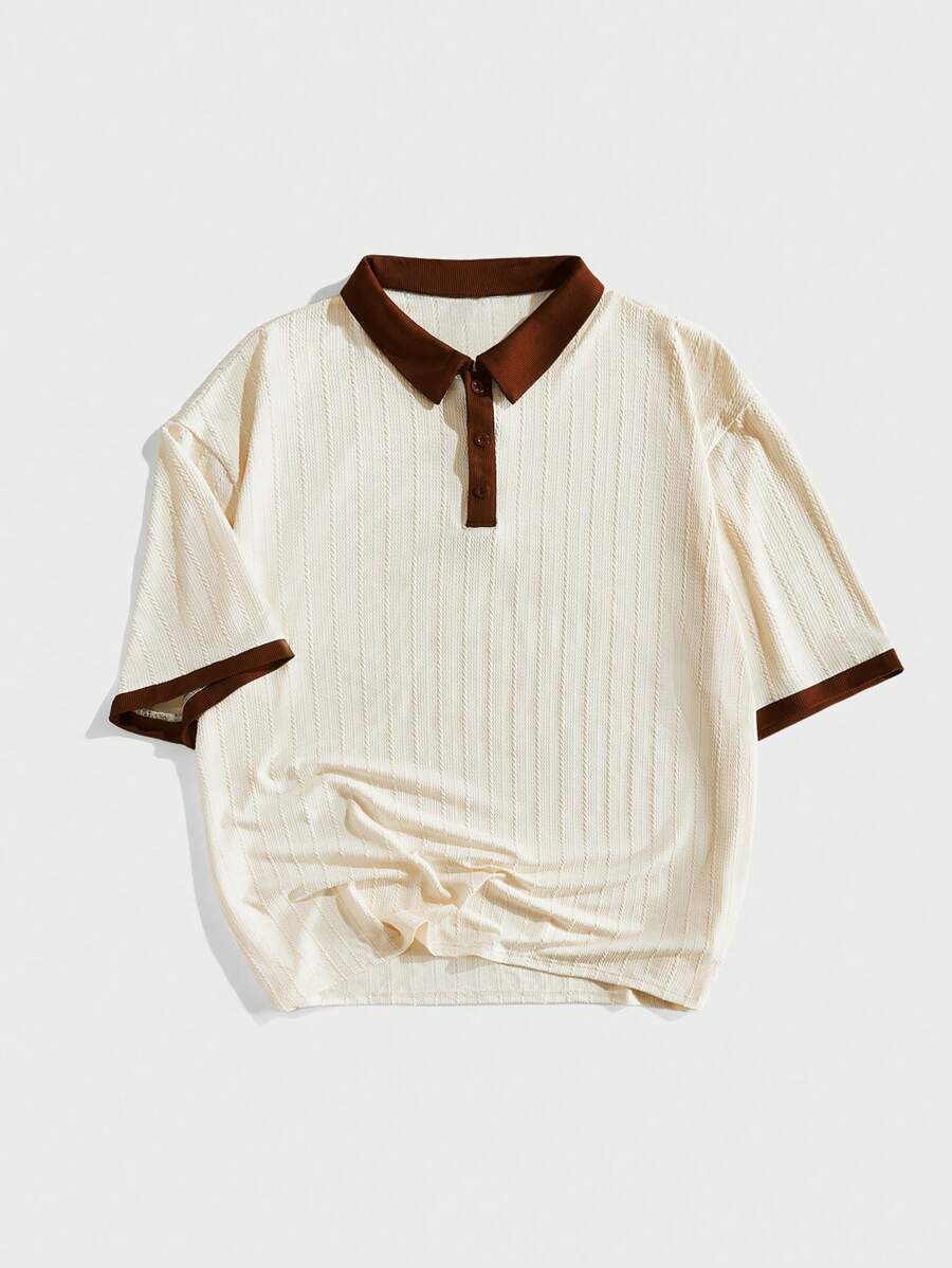 EASEVO 男士大尺碼休閒針織短袖 Polo 衫,適合夏季、度假、父親節禮物、足球 - 卡其色 - View 1