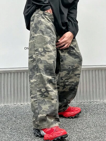 DAZY 春季迷彩多色男士宽松阔腿牛仔裤，带口袋