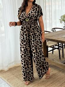 EMERY ROSE 加大码休闲腰部抽绳舒适宽松肩部褶饰连体裤