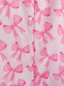 Bộ đồ ngủ cho bé gái tuổi teen, áo sơ mi và quần short in hình bướm màu xanh nhạt, đồ ngủ 2 món thời trang và thanh lịch - Hồng - Xem 4