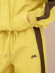 MUSERA 抽绳腰带尼龙撞色拼接阔腿运动裤（仅裤子）机场休闲圣诞款 - 黃色 - 查看 5