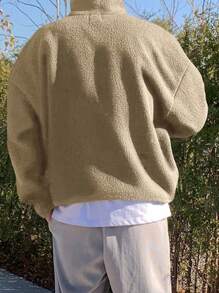 DAZY 男士米色字母刺绣套头卫衣，秋季七分拉链款