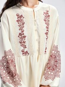 Lumivelle Đầm nữ cổ tròn hở phía trước thêu ren tay dài mới về Quần áo mùa thu cho trường đại học - Màu be - Xem 6