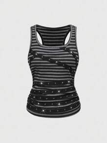 J-Fashion Áo hai dây không tay cổ khoét sâu sọc đen gợi cảm phong cách lễ hội âm nhạc Y2K cổ điển dành cho nữ - Nhiều màu - Xem 1