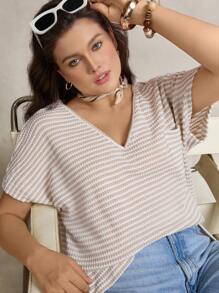 Zelara Áo thun nữ cỡ lớn kẻ sọc cổ chữ V tay cánh dơi phong cách thường ngày Boho mùa hè, Boho Old Money, dành cho nữ, phù hợp cho kỳ nghỉ xuân, lễ hội âm nhạc, nghỉ lễ mùa xuân. - Nhiều màu - Xem 8