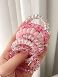 6 件随机颜色松紧带 - 带有有趣图案和设计的发饰，甜美清新发带，耐用，女士休闲发饰，礼品和照片道具，螺旋发带，弹性线圈发带，婚礼新娘礼物，伴侣礼物，伴娘礼盒装饰，六件装，情人节派对礼物 - 彩色 - 查看 9