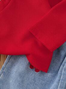 2pcs Baby Girls' Casual Red Long Sleeve Top And Denim Pants Set Cherry Baby Outfit Baby Girl Outfit Toddler Girl Outfit Cherry Jeans Outfit Baby Jeans Set Baby Girl Outfit Set Toddler Girl Clothes Baby Girl Jeans Outfit Baby Girl Clothes Baby Jeans Outfit Red Baby Outfit Fall Winter - Red - View 6