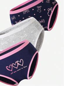 Sparklyn 6pcs/Set Girls' Cotton Cute Heart, Bow, Star, Plaid Print Panties, Underwear Kids Panties Panties 6 Piece Set,Backto SchoolFashion Fall Winter