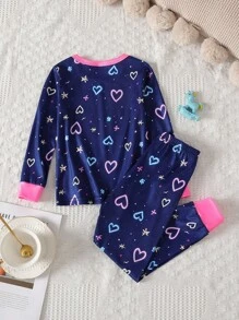 2pcs Girls Plaid Print Long Sleeve Top And Pants Snug Fit Casual Loungewear Set Girls Sleep Wear Fall Winter - Multicolor - View 2