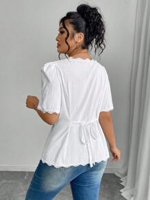 Calvaya 大码纯色短袖方领衬衫，简约时尚，适合夏季 - 米色 - 查看 2