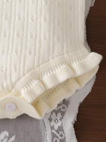 SHEIN Baby Girls Sweater Bodysuit, Long Sleeve Knitted Bodysuit, Comfortable And Cute, Suitable For Autumn/Winter, Apricot Color, Elegant For Daily, Indoor, Outdoor And Travel Fall