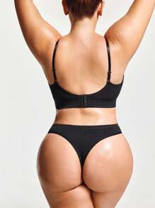 SHAPORA Plus Size Women Seamless Solid Color Casual Comfortable Underwear Set - Black - View 2