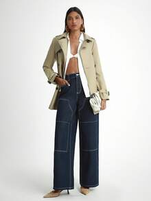 Daynim Women's Casual Vacation Button Fly Wide Leg Jeans Casual Pants Going Out Pants - Dark Wash - View 3