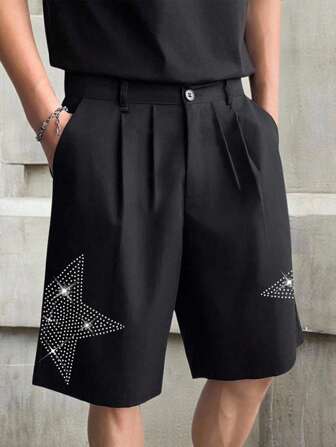 Street Life Men's Rhinestone Embellished Street Style Suit Shorts