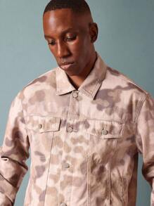 SUMWON 优质卡车司机夹克沙漠迷彩图案军装风格纽扣前牛仔棉质休闲外套带胸袋秋季街头时尚 - 卡其色 - 查看 4