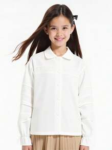 Girls' Sweet & Cute Peter Pan Collar Loose Blouse - White - View 2