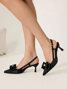 CUCCOO CHICEST Sandalias de tacón alto de satén negro con puntera puntiaguda, decoradas con cristales de Rhinestone y lazo con perlas, de estilo elegante, romántico y gótico, adecuadas para ocasiones formales, fiestas, bodas y vacaciones