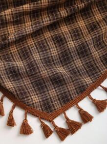 Sweetra 法式复古格子流苏蝴蝶结短款吊带背心 - 棕色 - 查看 8