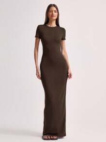 MUSERA Bodycon Maxi Seamless T-Shirt Dress Basic Soft Summer Dress For Women Holiday Ibiza Elegant Spring Vacation - Brown - View 1