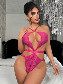 SHEIN 1 件女士蕾丝镂空吊带性感紧身衣，异国情调内衣紧身衣，外出