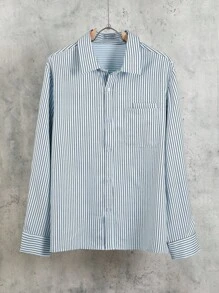 Manfinity Dauomo Casual Fashion Men's Striped Single-Breasted Pocket Shirt - Baby Blue - View 3
