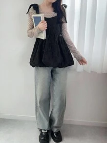 FRIFUL 女士夏季服装打结肩部荷叶边下摆吊带背心，适合音乐会