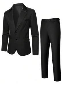 Manfinity Bizformal Men's Casual Suit Set - Jacket And Pants - Black - View 6