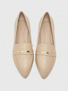 CUCCOO BIZCHIC Women's Fashionable Apricot Minimalist Metal Buckle Flat Loafers, Suitable For Commuting, Dating, Party, Shopping, School And Other Occasions - Apricot - View 8