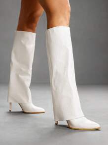 CUCCOO SZL Botas altas de tacón fino y puntera afilada Cuccoo, botas de montar sexys para mujer - Blanco - Ver 3