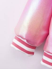 SHEIN Nouvelle veste zippée pour jeune fille pour l'automne/l'hiver, veste de baseball avec broderie 3D vibrante en forme d'étoile à cinq branches sur une serviette, tissu réfléchissant pour un look de rue , nouvelle arrivée pour l'hiver