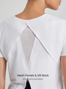 GLOWMODE Run Like The Wind Sweat-Wicking Quick-Dry Mesh Slit Back Relaxed Fit Short-Sleeve Tee Running Jogging Training Gym Active Daily Wear