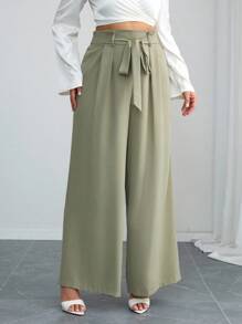 SHEIN Tall CURVE Plus Size Women Belted Printed Loose Vacation Style Wide Leg Leopard Pants Commute Minimalist Office Old Money Simple, Suitable For Autumn And Winter Plus Size Wide Leg Pants Curve Tall Pants Tall Wide Leg Pants For Women Tall Curve Women Pants