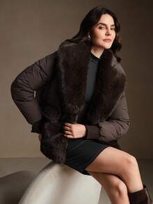 Anewsta 时尚高端毛绒拼布冬季夹克 - 咖啡棕 - 查看 2