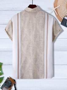 Manfinity RSRT Men's Summer Fashionable Holiday Style Casual Shirt, Slim Fit Short Sleeve Button Up Shirt - Khaki - View 2