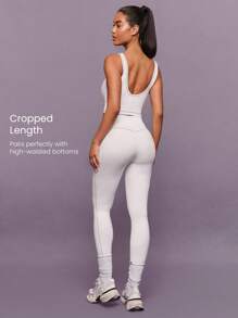 GLOWMODE FeatherFit™ Sweet Glow Soft Stretchy Sweat-Wicking Contrasting Dotted Line Removable Cups Sweetheart Neck Active Tank Top Low-Impact Yoga Pilates Studio Gym Daily Active  Spring Summer - White - View 4