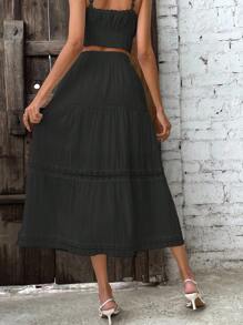 Breezaya 女式撞色蕾丝荷叶边下摆超长度假海滩裙 - 黑色 - 查看 2