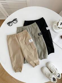 SHEIN Leap Crew 3pcs Baby Boy Casual Loose Fit Elastic Waist Cargo Pants, Suitable For Spring Autumn For Everyday Wear, Home, School - Multicolor - View 3