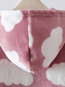 Girls' Cute Cloud Pattern Long Sleeve Hooded Jumpsuit, Comfortable & Soft Loungewear Cute Pajamas Fall Winter - Pink - View 7