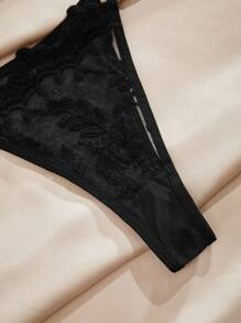 Charlaine Embroidery Sheer Mesh Underwire Lingerie Set - Black - View 7