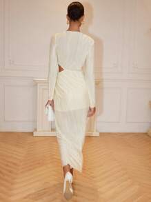 Islaluna Elegant Waist Hollow Out Side Split Pleated Dress Maxi Women Outfit