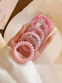 6 件随机颜色松紧带 - 带有有趣图案和设计的发饰，甜美清新发带，耐用，女士休闲发饰，礼品和照片道具，螺旋发带，弹性线圈发带，婚礼新娘礼物，伴侣礼物，伴娘礼盒装饰，六件装，情人节派对礼物 - 彩色 - 查看 10