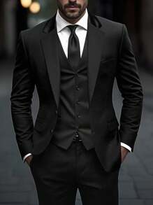 Manfinity Bizformal Men's Casual Suit Set - Jacket And Pants - Black - View 4