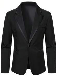 Calvornis Men's Solid Color Lapel Neck Long Sleeve Blazer And Pants Suit, Fashionable Casual Everyday Wear, Old Money - Black - View 5