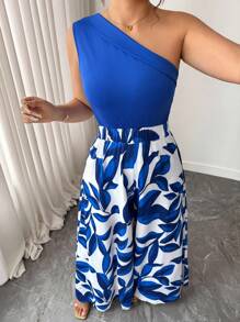 Elenzga Bộ đồ liền thân ống rộng không tay in họa tiết cây cảnh cỡ lớn dành cho nữ - Nhiều màu - Xem 8