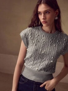 MOTF PREMIUM 仿珍珠细节修身宽下摆针织上衣 针织套头衫 秋冬 - 淺灰色 - 查看 3