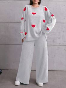 RueChic Heart Embrodery Plus Sıze Sweater Cords - Light Grey - View 7