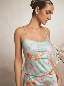 L'Amorae Summer Sexy Floral Print Lace-Up Backless Camisole - Multicolor - View 3